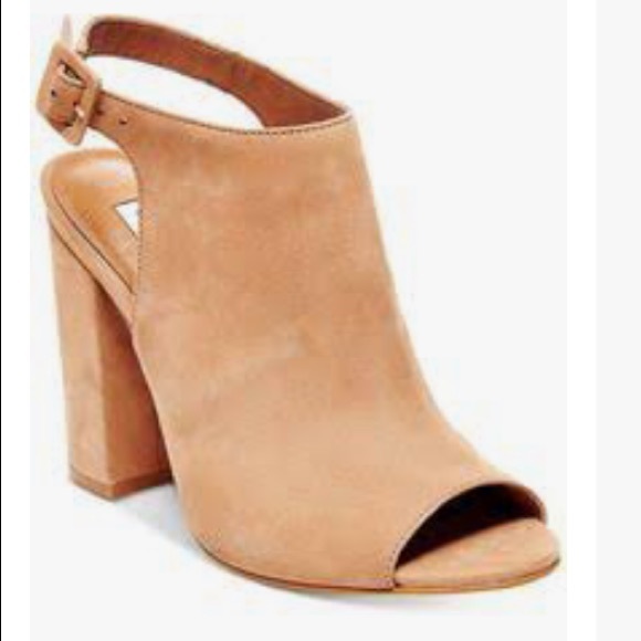 SM Brown Leather Open toe Block heel Pumps Size 8 - Picture 2 of 2